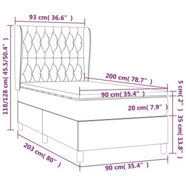 vidaXL Κρεβάτι Boxspring με Στρώμα Σκούρο Πράσινο 90x200 εκ. Βελούδινο
