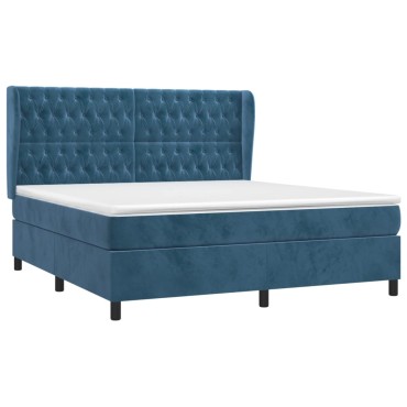 vidaXL Κρεβάτι Boxspring με Στρώμα Σκούρο Μπλε 160x200 εκ. Βελούδινο