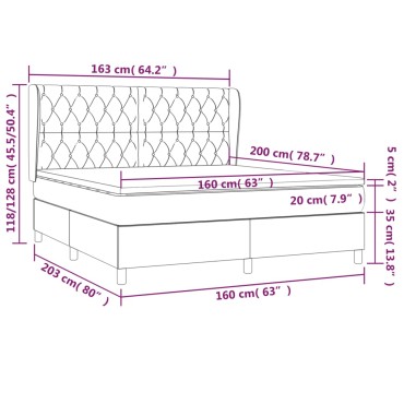 vidaXL Κρεβάτι Boxspring με Στρώμα Σκούρο Μπλε 160x200 εκ. Βελούδινο