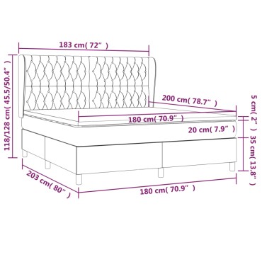 vidaXL Κρεβάτι Boxspring με Στρώμα Ανοιχτό Γκρι 180x200 εκ. Βελούδινο