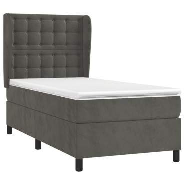 vidaXL Κρεβάτι Boxspring με Στρώμα Σκούρο Γκρι 90x190 εκ. Βελούδινο
