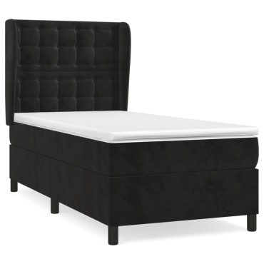 vidaXL Κρεβάτι Boxspring με Στρώμα Μαύρο 90x190 εκ. Βελούδινο