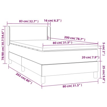 vidaXL Κρεβάτι Boxspring με Στρώμα Σκούρο Γκρι 80x200 εκ. Υφασμάτινο