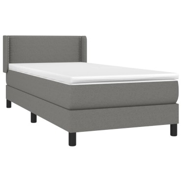 vidaXL Κρεβάτι Boxspring με Στρώμα Σκούρο Γκρι 90x200 εκ. Υφασμάτινο