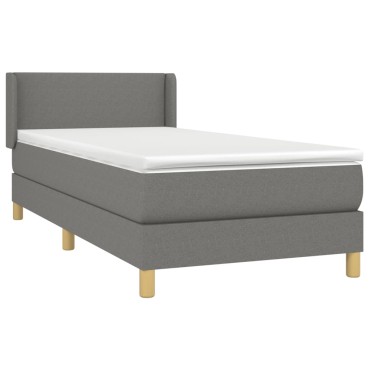 vidaXL Κρεβάτι Boxspring με Στρώμα Σκούρο Γκρι 90x200 εκ. Υφασμάτινο