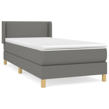 vidaXL Κρεβάτι Boxspring με Στρώμα Σκούρο Γκρι 90x200 εκ. Υφασμάτινο