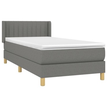 vidaXL Κρεβάτι Boxspring με Στρώμα Σκούρο Γκρι 90x200 εκ. Υφασμάτινο
