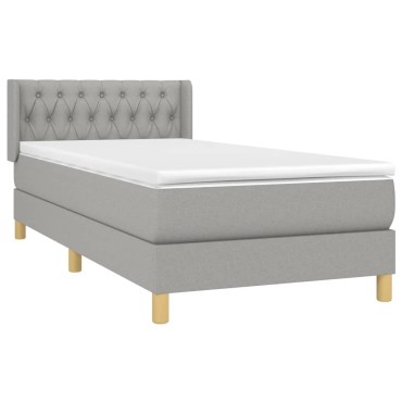 vidaXL Κρεβάτι Boxspring με Στρώμα Ανοιχτό Γκρι 90x200 εκ. Υφασμάτινο