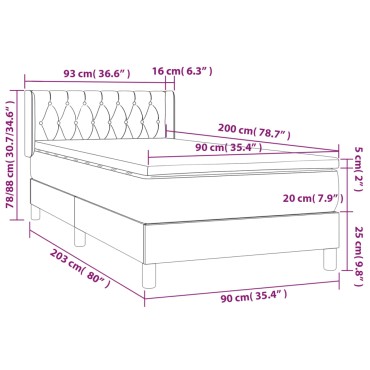 vidaXL Κρεβάτι Boxspring με Στρώμα Ανοιχτό Γκρι 90x200 εκ. Υφασμάτινο