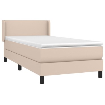 vidaXL Κρεβάτι Boxspring με Στρώμα Καπουτσίνο 90x200εκ.από Συνθ. Δέρμα