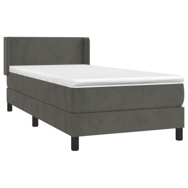 vidaXL Κρεβάτι Boxspring με Στρώμα Σκούρο Γκρι 90x200 εκ. Βελούδινο