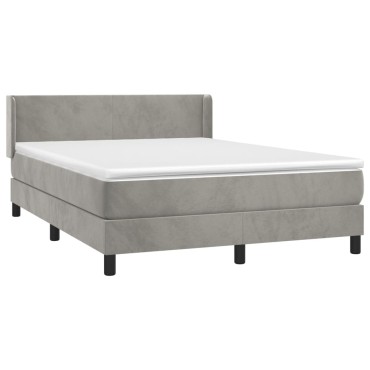 vidaXL Κρεβάτι Boxspring με Στρώμα Ανοιχτό Γκρι 140x200 εκ. Βελούδινο