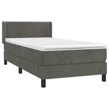 vidaXL Κρεβάτι Boxspring με Στρώμα Σκούρο Γκρι 90x200 εκ. Βελούδινο