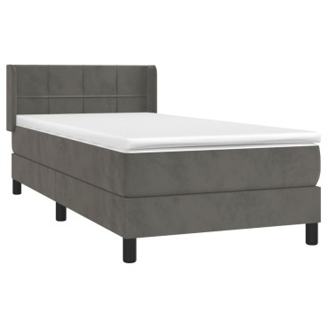 vidaXL Κρεβάτι Boxspring με Στρώμα Σκούρο Γκρι 90x200 εκ. Βελούδινο