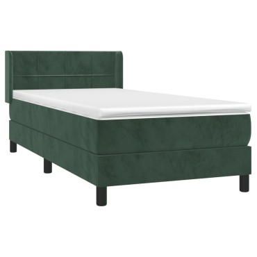 vidaXL Κρεβάτι Boxspring με Στρώμα Σκούρο Πράσινο 90x200 εκ. Βελούδινο