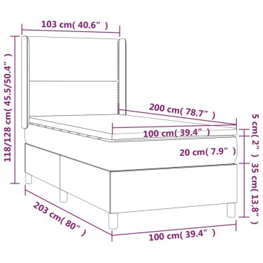 vidaXL Κρεβάτι Boxspring με Στρώμα Σκούρο Καφέ 100x200 εκ. Υφασμάτινο
