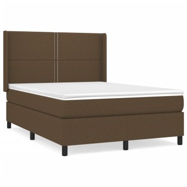 vidaXL Κρεβάτι Boxspring με Στρώμα Σκούρο Καφέ 140x200 εκ Υφασμάτινο