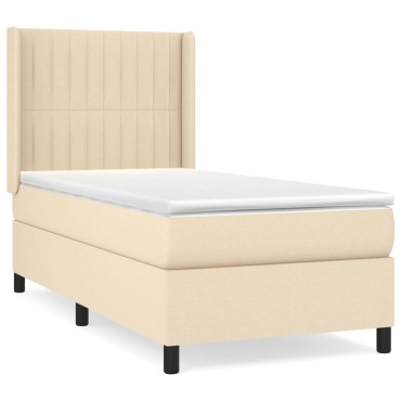 vidaXL Κρεβάτι Boxspring με Στρώμα Κρεμ 80x200cm Υφασμάτινο 1 τεμ. - Μονό