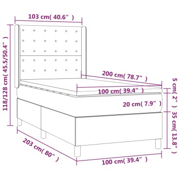 vidaXL Κρεβάτι Boxspring με Στρώμα Κρεμ 100 x 200 εκ. Υφασμάτινο