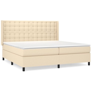 vidaXL Κρεβάτι Boxspring με Στρώμα Κρεμ 200x200 εκ. Υφασμάτινο