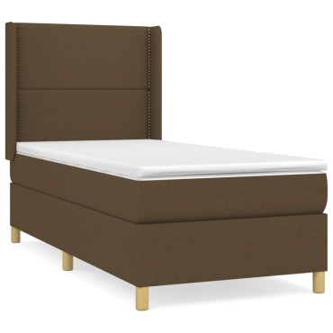 vidaXL Κρεβάτι Boxspring με Στρώμα Σκούρο Καφέ 100x200 εκ. Υφασμάτινο