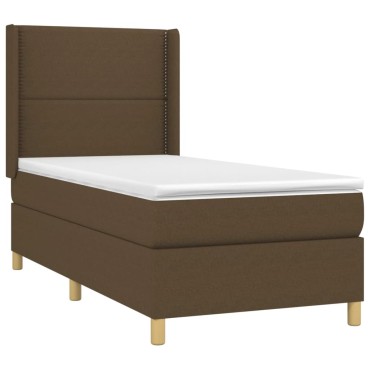 vidaXL Κρεβάτι Boxspring με Στρώμα Σκούρο Καφέ 100x200 εκ. Υφασμάτινο