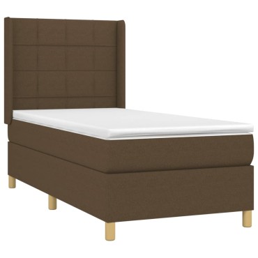 vidaXL Κρεβάτι Boxspring με Στρώμα Σκούρο Καφέ 100x200 εκ. Υφασμάτινο