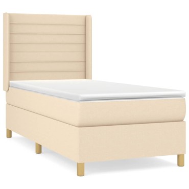 vidaXL Κρεβάτι Boxspring με Στρώμα Κρεμ 80x200cm Υφασμάτινο 1 τεμ. - Μονό