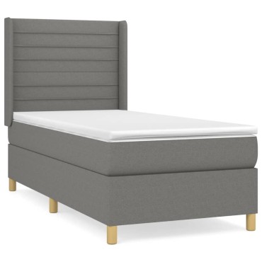 vidaXL Κρεβάτι Boxspring με Στρώμα Σκούρο Γκρι 90x200 εκ. Υφασμάτινο