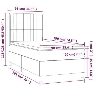 vidaXL Κρεβάτι Boxspring με Στρώμα Σκούρο Γκρι 90x190 εκ. Υφασμάτινο