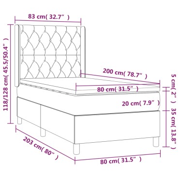 vidaXL Κρεβάτι Boxspring με Στρώμα Σκούρο Γκρι 80x200 εκ. Υφασμάτινο