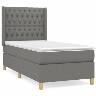 vidaXL Κρεβάτι Boxspring με Στρώμα Σκούρο Γκρι 90x200 εκ. Υφασμάτινο