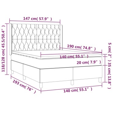vidaXL Κρεβάτι Boxspring με Στρώμα Σκούρο Γκρι 140x190 εκ. Υφασμάτινο