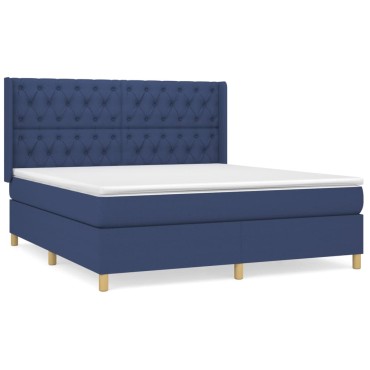 vidaXL Κρεβάτι Boxspring με Στρώμα Μπλε 160x200 εκ. Υφασμάτινο