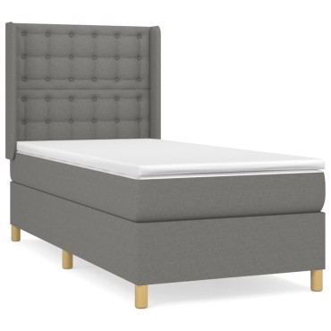 vidaXL Κρεβάτι Boxspring με Στρώμα Σκούρο Γκρι 90x200 εκ. Υφασμάτινο