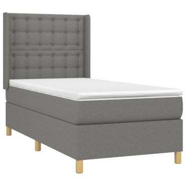 vidaXL Κρεβάτι Boxspring με Στρώμα Σκούρο Γκρι 90x200 εκ. Υφασμάτινο