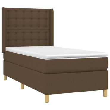 vidaXL Κρεβάτι Boxspring με Στρώμα Σκούρο Καφέ 100x200 εκ. Υφασμάτινο