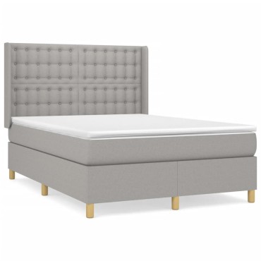 vidaXL Κρεβάτι Boxspring με Στρώμα Ανοιχτό Γκρι 140x190 εκ. Υφασμάτινο