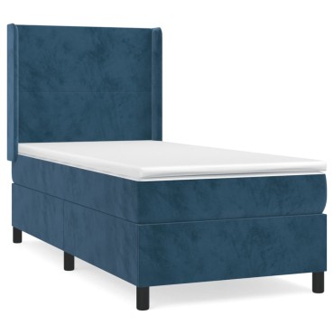 vidaXL Κρεβάτι Boxspring με Στρώμα Σκούρο Μπλε 100x200 εκ. Βελούδινο