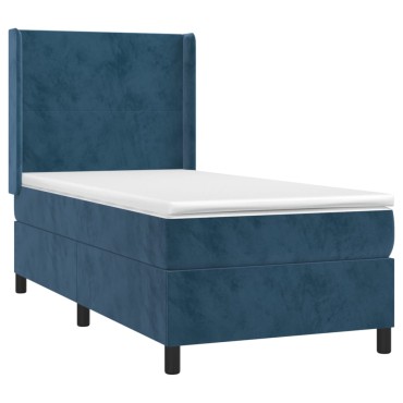 vidaXL Κρεβάτι Boxspring με Στρώμα Σκούρο Μπλε 100x200 εκ. Βελούδινο