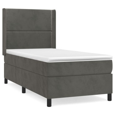 vidaXL Κρεβάτι Boxspring με Στρώμα Σκούρο Γκρι 90x190 εκ. Βελούδινο