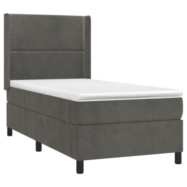 vidaXL Κρεβάτι Boxspring με Στρώμα Σκούρο Γκρι 90x200 εκ. Βελούδινο