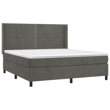 vidaXL Κρεβάτι Boxspring με Στρώμα Σκούρο Γκρι 180x200 εκ. Βελούδινο