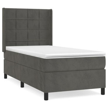 vidaXL Κρεβάτι Boxspring με Στρώμα Σκούρο Γκρι 90x190 εκ. Βελούδινο
