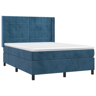 vidaXL Κρεβάτι Boxspring με Στρώμα Σκούρο Μπλε 140x190 εκ. Βελούδινο