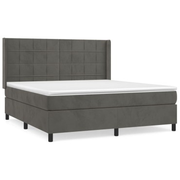 vidaXL Κρεβάτι Boxspring με Στρώμα Σκούρο Γκρι 180x200 εκ. Βελούδινο