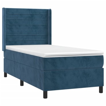 vidaXL Κρεβάτι Boxspring με Στρώμα Σκούρο Μπλε 100x200 εκ. Βελούδινο