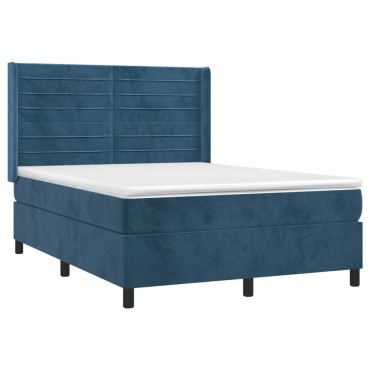 vidaXL Κρεβάτι Boxspring με Στρώμα Σκούρο Μπλε 140x190 εκ. Βελούδινο