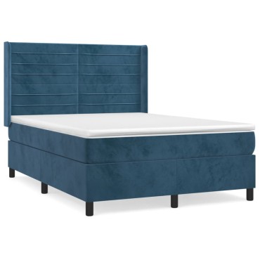 vidaXL Κρεβάτι Boxspring με Στρώμα Σκούρο Μπλε 140x200 εκ. Βελούδινο