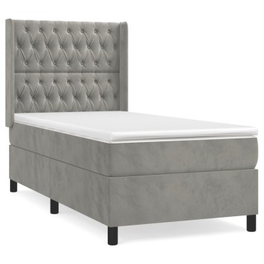 vidaXL Κρεβάτι Boxspring με Στρώμα Ανοιχτό Γκρι 80x200 εκ. Βελούδινο